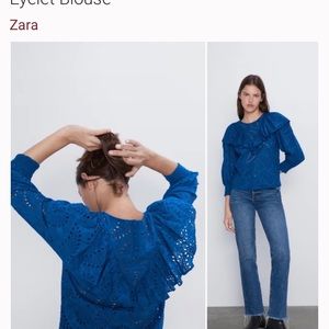 Zara blue eyelet embroider top with ruffles sz xs